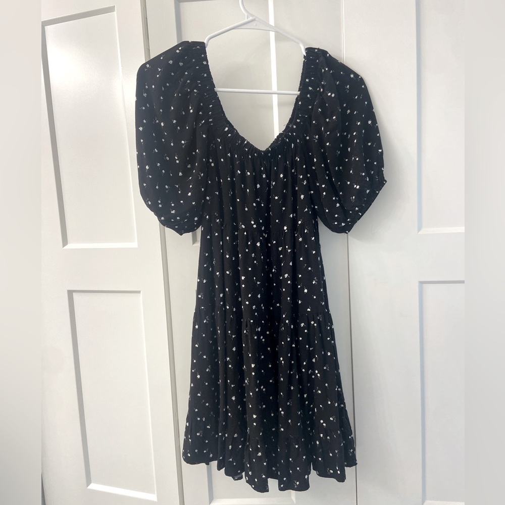 Wild Fable black floral mini dress- Square neckline & puff short sleeves size XS